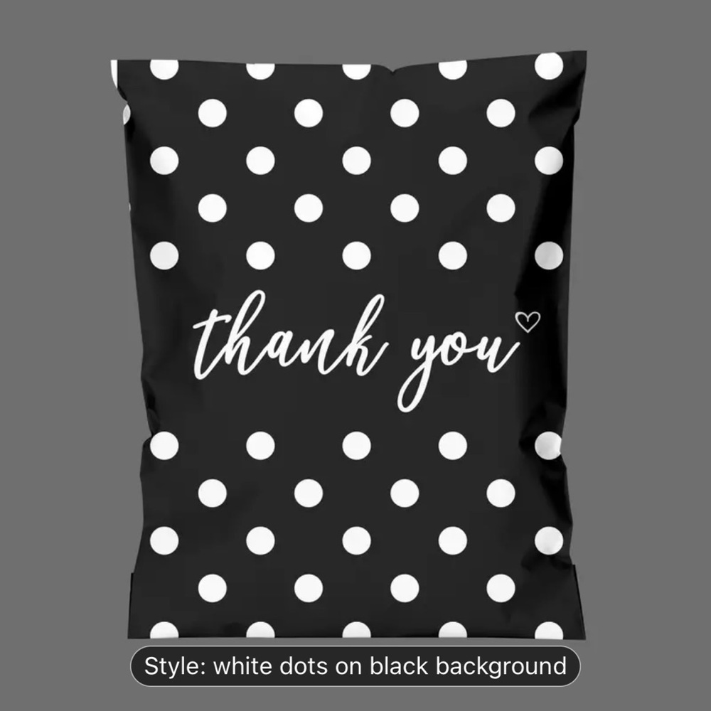 10 extra large Poly Mailers Thank You Black with White Dots